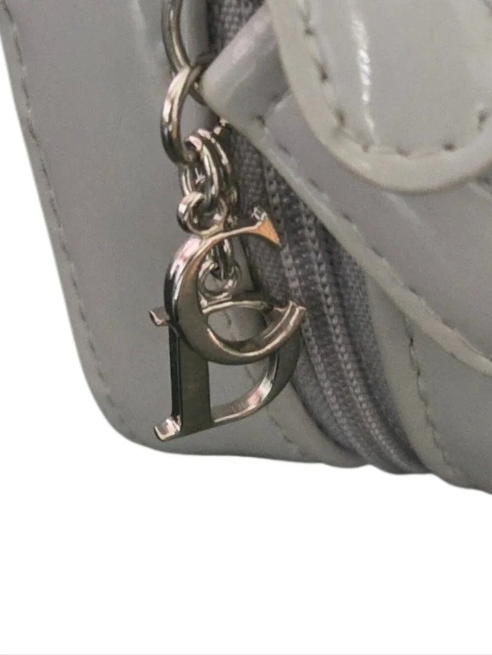 Christian Dior Patent Makeup Travel Bag Dove Gray Faux Patent Leather Charm 6x4
